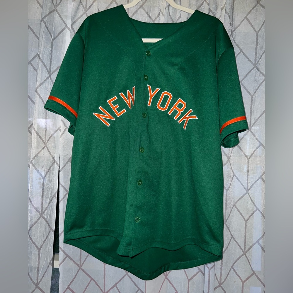 Green and Orange New York Men’s Baseball Jersey number 14